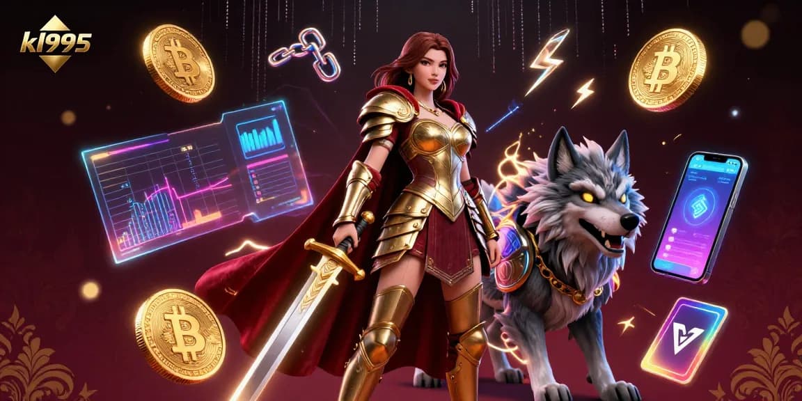 Experience the thrill at kl995, where the warrior queen battles surrounded by vibrant gaming elements.