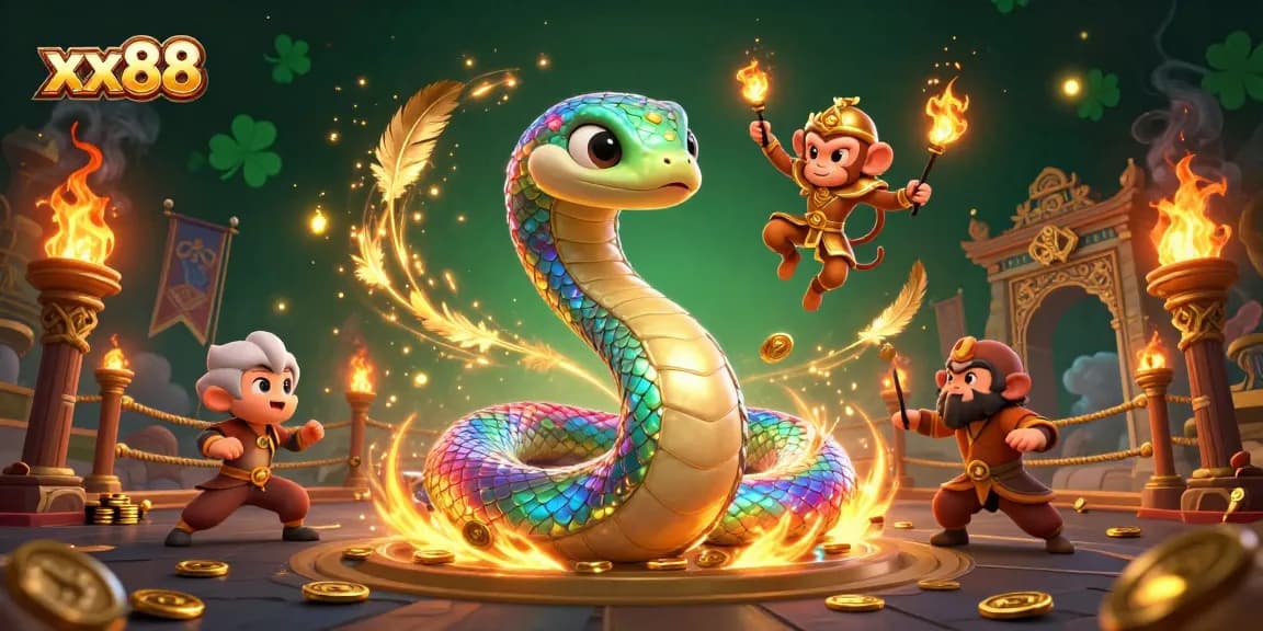 Betting with xx88 in an exciting dynamic 3D illustration featuring a rainbow serpent and monkey king.