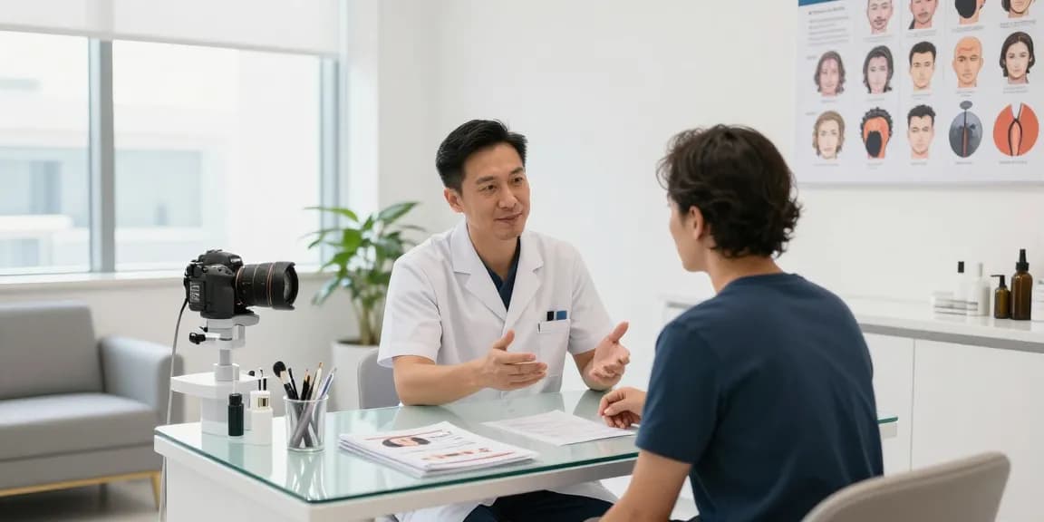 Hair transplant istanbul consultation between surgeon and patient at a modern clinic.