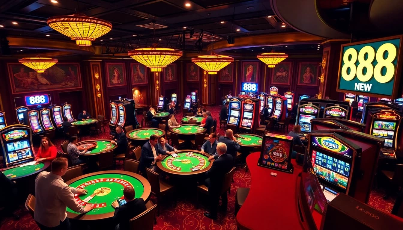Experience the thrill of 888 NEW with vibrant casino games and luxurious decor.