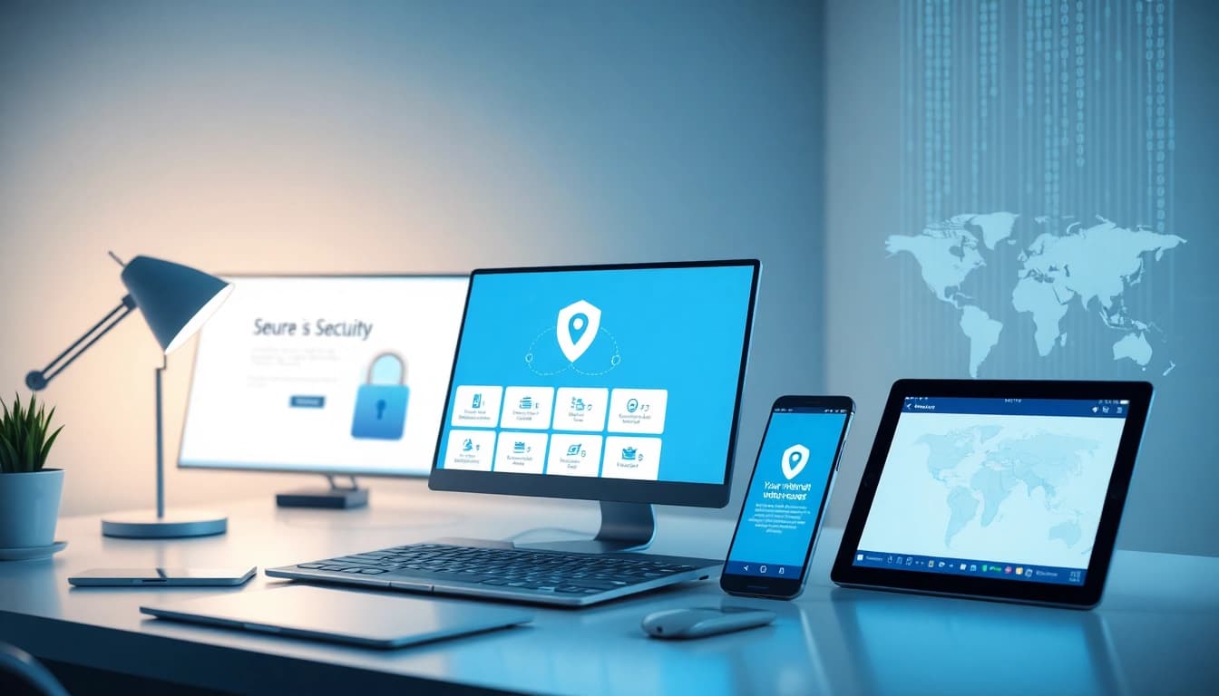 快连下载 interface displayed on multiple devices showcasing secure internet access and privacy features.