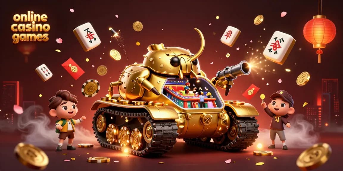 Engage with stunning online casino games in a vibrant 3D illustration showcasing festive elements.