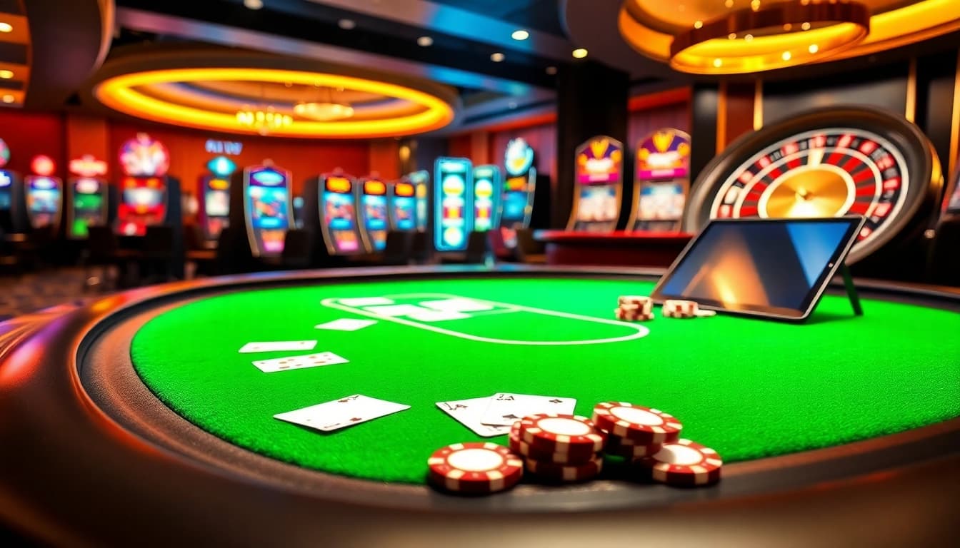 Experience thrilling games at ps99seo.com with a luxurious casino scene featuring poker tables and slots.