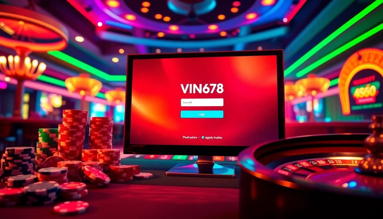 Logging into WIN678 with excitement among poker chips and casino elements.