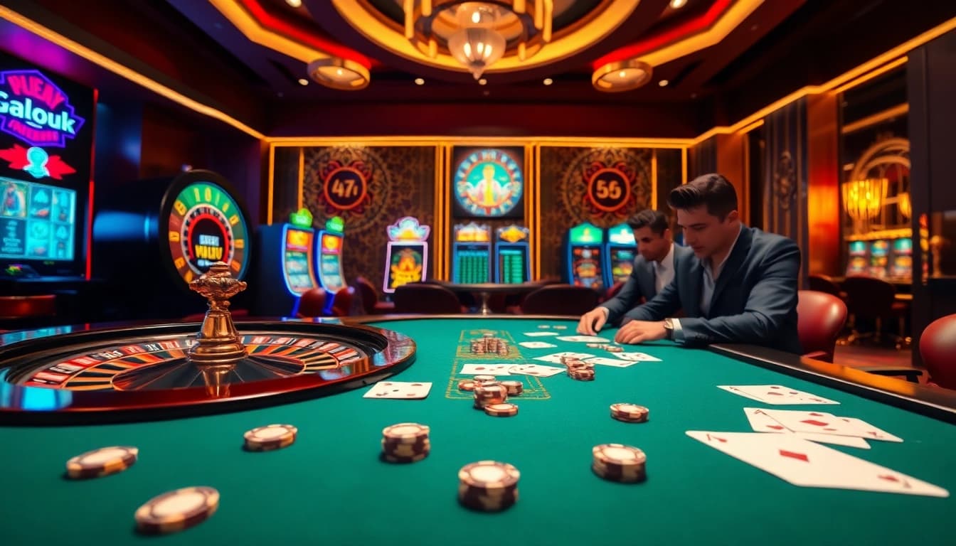 Experience thrilling bets at af88.com with elegant casino gaming tables and vibrant slot machines.