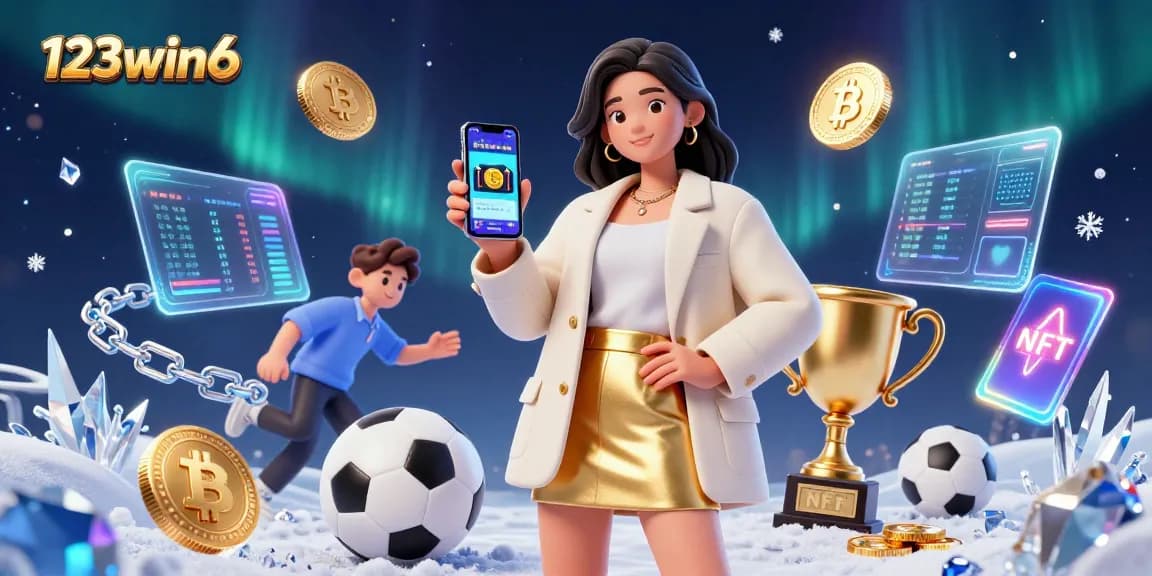 Experience the thrill of betting with 123win6, showcasing crypto elements and vibrant casino visuals.