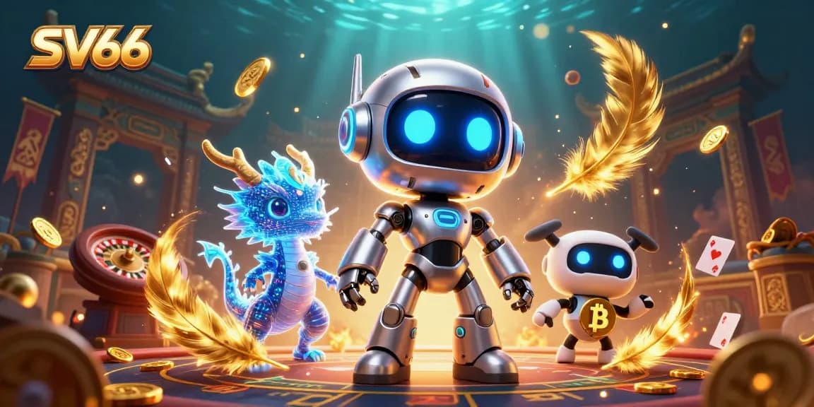 Experience thrilling gameplay at SV66 with a vibrant 3D illustration featuring casino elements and futuristic characters.