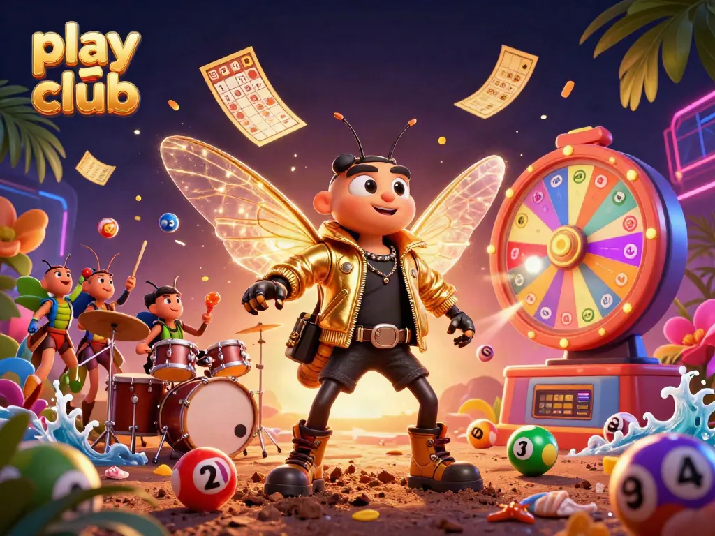 Play B52 Club with exciting action featuring a 3D cicada rock star in a vibrant casino scene.