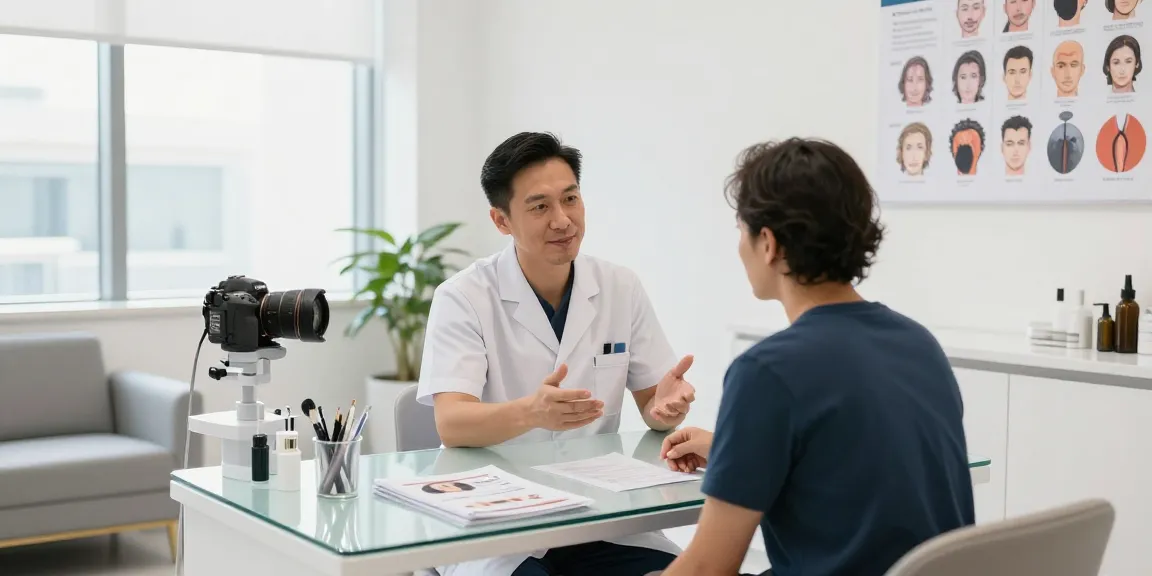 Hair transplant istanbul consultation between surgeon and patient at a modern clinic.