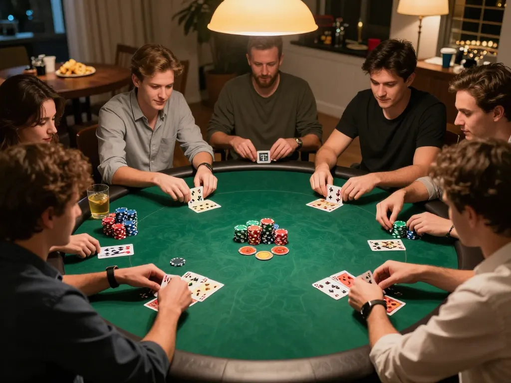 Engaging poker game scene at home, highlighting intense gameplay at KP88 online casino.