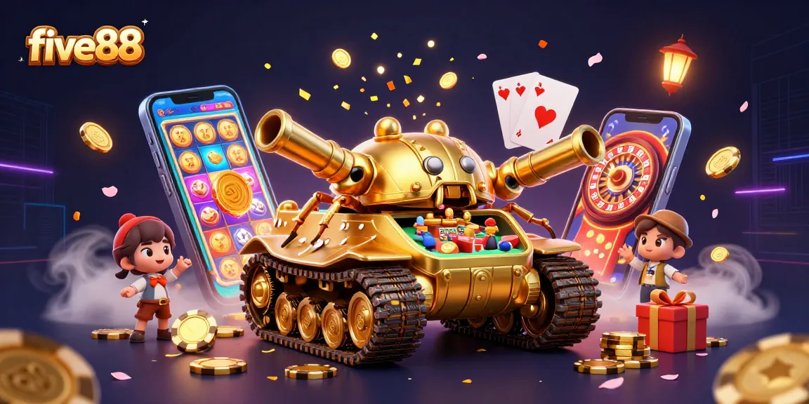 Join the fun at five88's vibrant casino scene with a golden beetle tank revealing thrilling games and excitement!