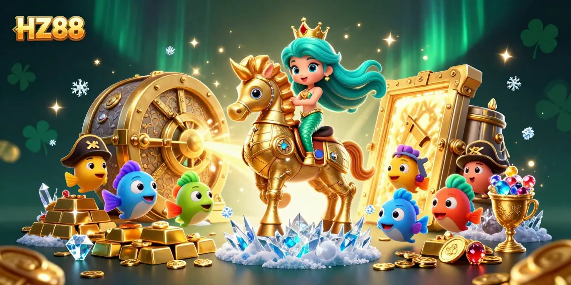Experience the thrill of HZ88 with vibrant slots and treasures in this casino-inspired illustration.