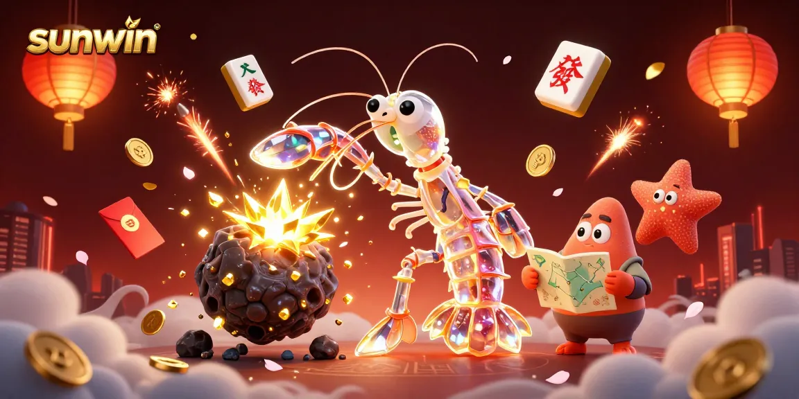 Experience the excitement of sunwin with a vibrant 3D galactic scene of luck and rewards.