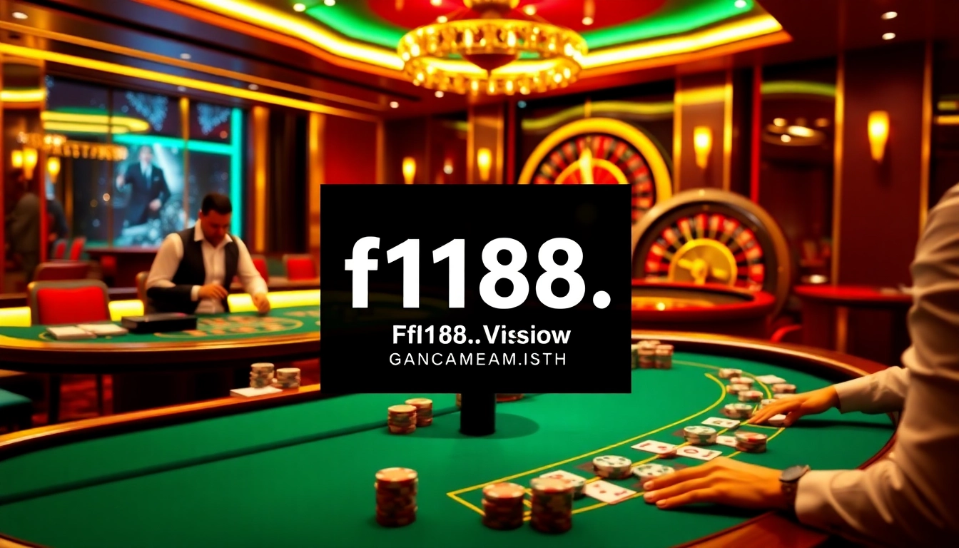Experience exciting casino gaming at https://f168.vision/ with players at a poker table and roulette wheel action.