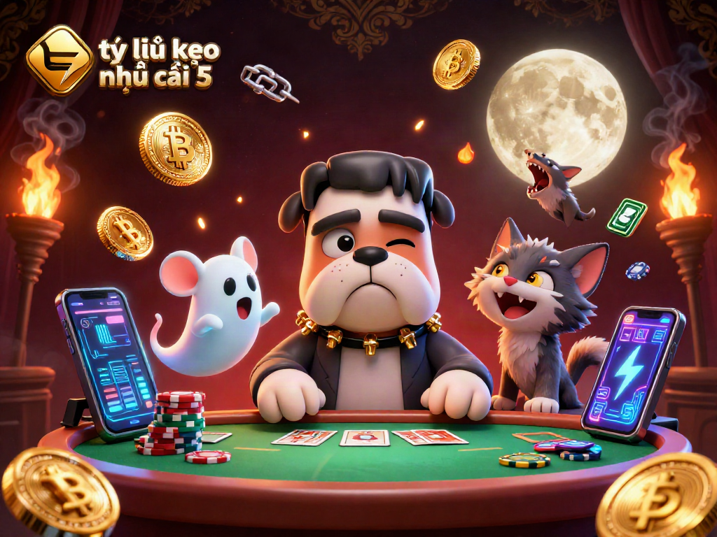 Catching a glimpse of tỷ lệ kèo nhà cái 5 as a monster plays cards in a vibrant casino scene.