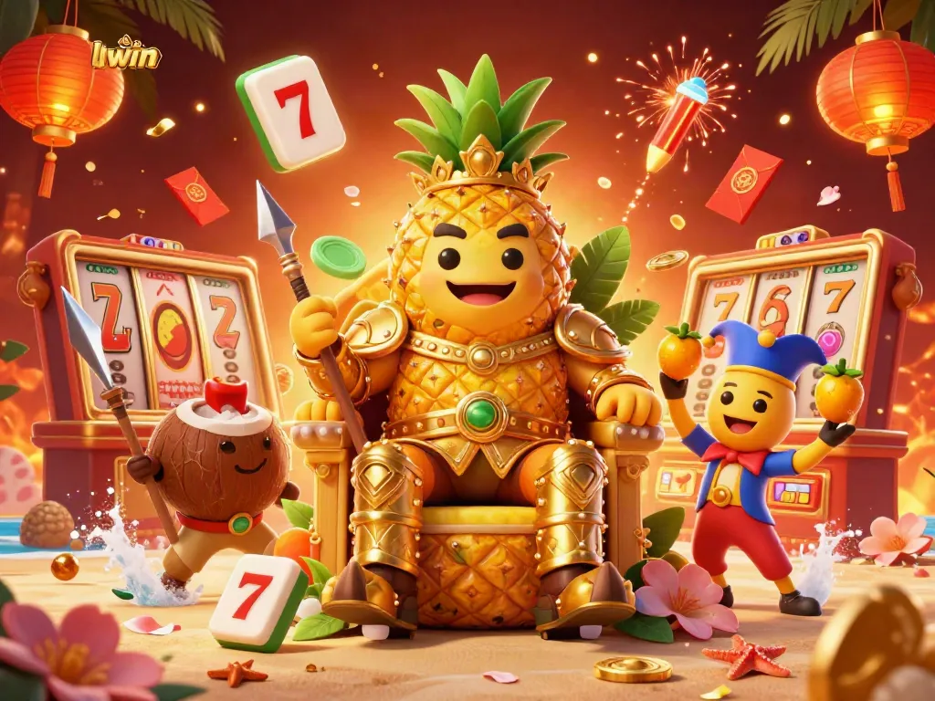 Experience the excitement at llwin's beach casino with the golden pineapple king and festive gaming elements.