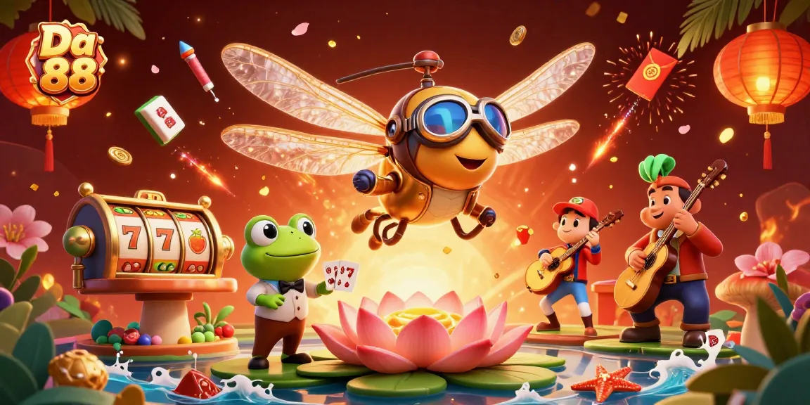 Da 88 showcases a vibrant casino scene with a dragonfly pilot, frog croupier, and jazz musicians.