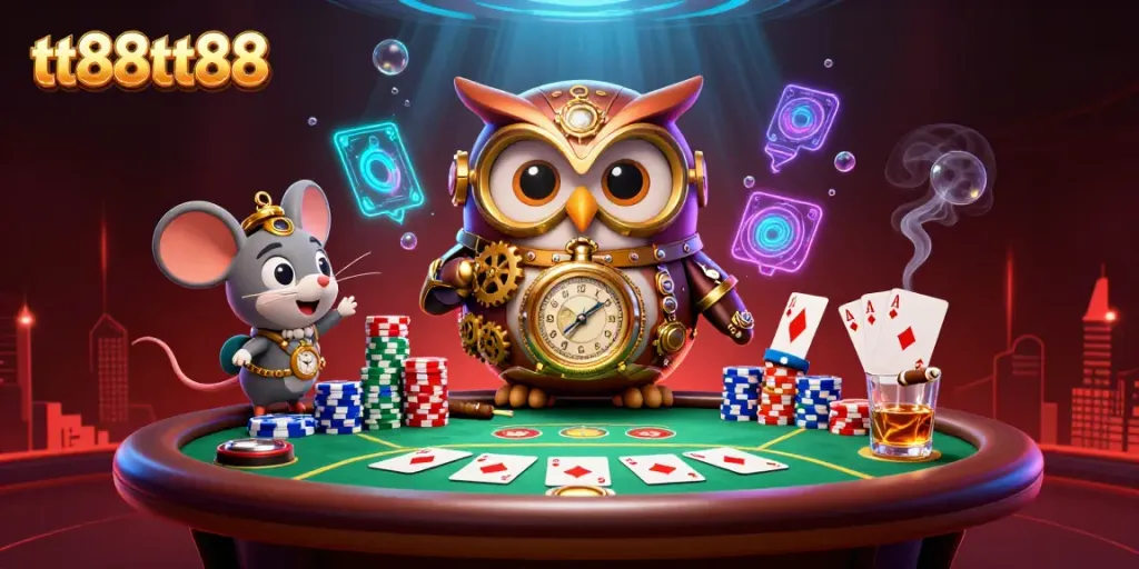 Experience thrilling poker with tt88tt88 in a vibrant 3D casino illustration full of excitement.