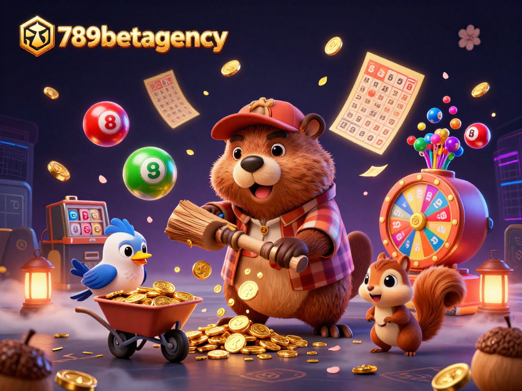 Experience the exciting world of 789betagency with cartoon characters amidst vibrant prizes and golden coins.