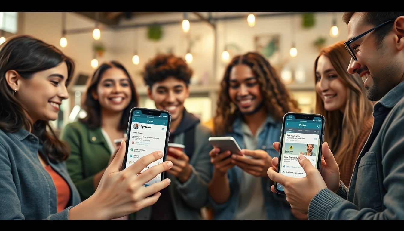 Potato app interface displayed on Android and iOS devices, showcasing secure communication in a cozy coffee shop.