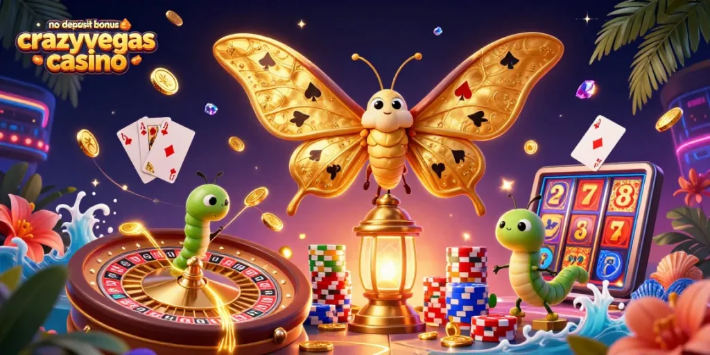 Experience the thrill of no deposit bonus crazyvegas casino with vibrant casino elements and captivating characters.